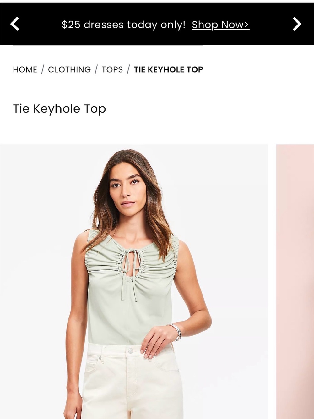 LOFT Pale Green Tie Keyhole Sleeveless Camisole